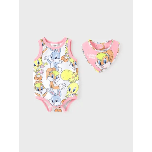 Looney Tunes Baby Boy/Girl 2pcs Character Print Short-sleeve Jumpsuit With Bib Set Only $13.99 PatPat US Mobile