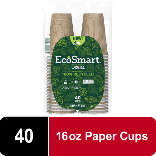 Dixie EcoSmart 100% Recycled Fiber Paper Cups, 16 Ounces, 40 Count, Brown, Disposable Cups