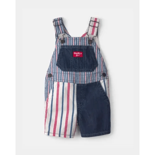 Baby Patchwork Striped Shortall - Red/White/Blue - 6m