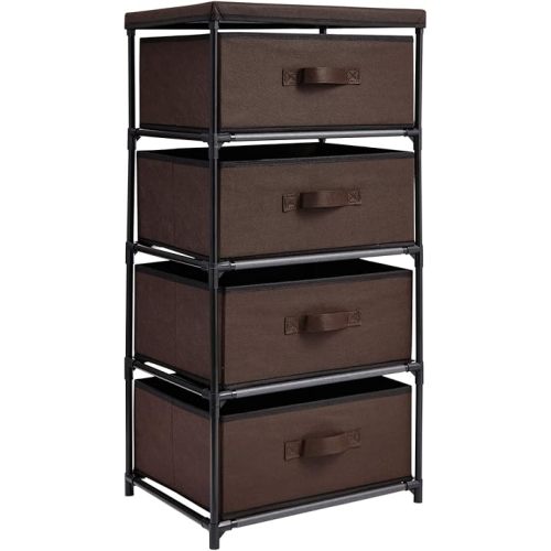 Juvale 4-Tier Tall Closet Dresser with Drawers - Clothes Organizer and Small Fabric Storage for Bedroom (Dark Brown)