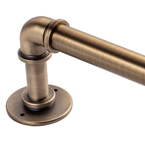 Brass Industrial Pipe Curtain Rod 18 to 88 Inch,1 Inch Diameter Adjustable Wrap Around Curtain Rod,Metal Window Treatment Rods,Ideal as Your Kitchen,Bedroom,Outdoor Patio Etc