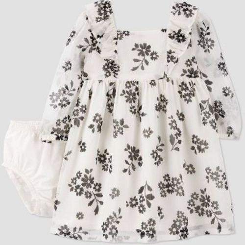 Carter's Just One You®️ Baby Girls' Floral Ruffle Dress - White/black 3m