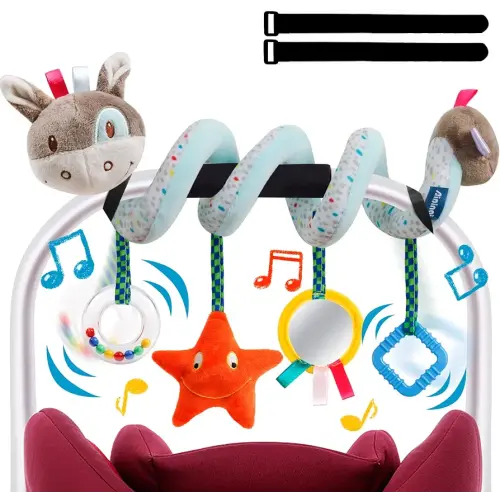 Baby Car Seat Toys Activity Stroller Toy for Boys Girls 0 3 6 9 10 12 Months, Spiral Hanging Plush Toys,Baby Shower Thank You Gift