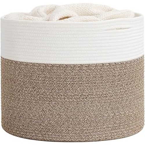 Goodpick Large Cotton Rope Basket, Blanket Basket Living Room 15.8"x15.8"x13.8"-Baby Laundry Basket Woven Storage Basket Nursery Bin