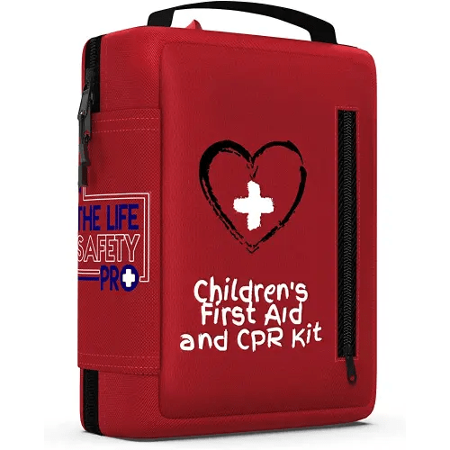Portable First Aid and CPR Kit for Children - Ideal for Home, Car, School, Camping, and Travel. Latex-Free Bandages – Custom First Aid Guide by The Life Safety Pro