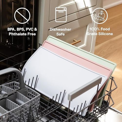 ezpz Tiny Placemat - 6 Months+ (Sage) - Non-Slip, 100% Silicone Placemat for Toddlers and Babies - Fits on Most Highchair Trays - Rolls-Up - Dishwasher Safe