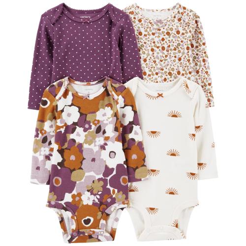 Baby 4-Pack Long-Sleeve Bodysuits - Style Multi in Preemie