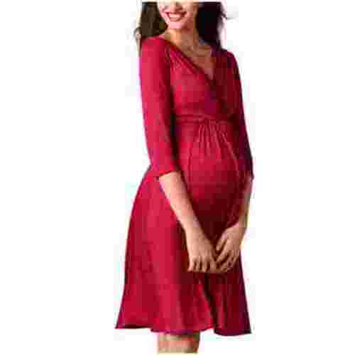 Diufon Women's Maternity Plus Size Dress 3/4 Sleeve V Neck Pleated Gowns Dress Pregnant Breastfeeding Party Dress