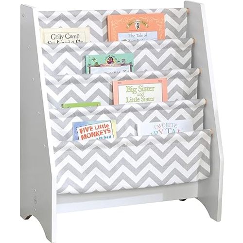 Amazon.com: KidKraft Wooden Sling Shelf Bookcase - White and Gray Chevron Pattern - Canvas Fabric, Kids Bookshelf, Young Reader Support, Gift for Ages 3+ : Home & Kitchen