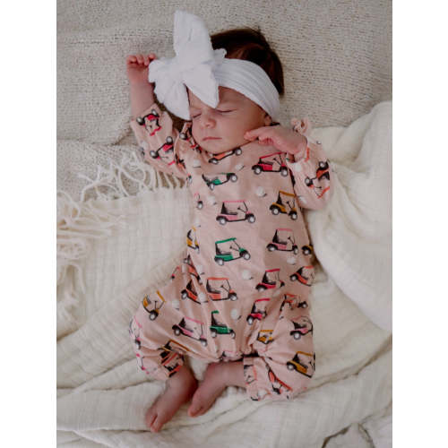 Golf Cart Pink / Organic Long Sleeve Ruffle Jumpsuit