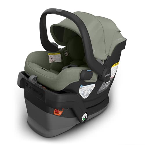 UPPAbaby Mesa V3 Infant Car Seat - Easy Installation + SmartSecure Technology - Attaches to Stroller | Base + Infant Insert Included - Evelyn (Meadow Green)