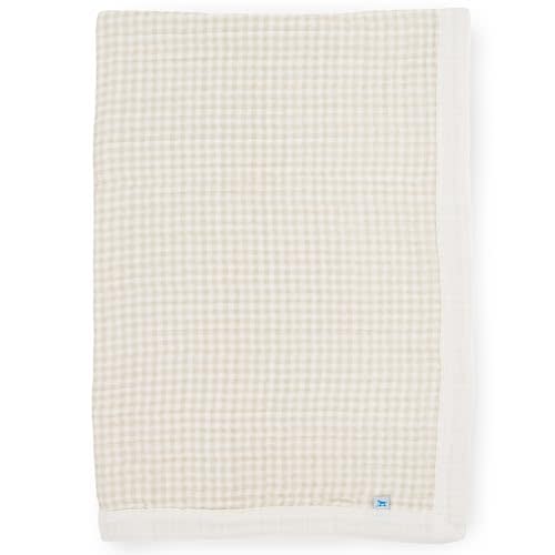 Little Unicorn Newborn Receiving Quilt | Ultra- Soft, Multi-Layered Muslin Fabric | Gift for Newborns & on-The-go (Tan Gingham)