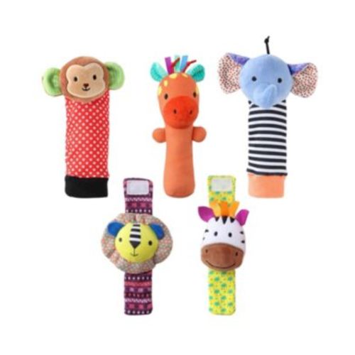 Safari Baby Rattle Socks and Wrist Rattle Set, 5 Piece