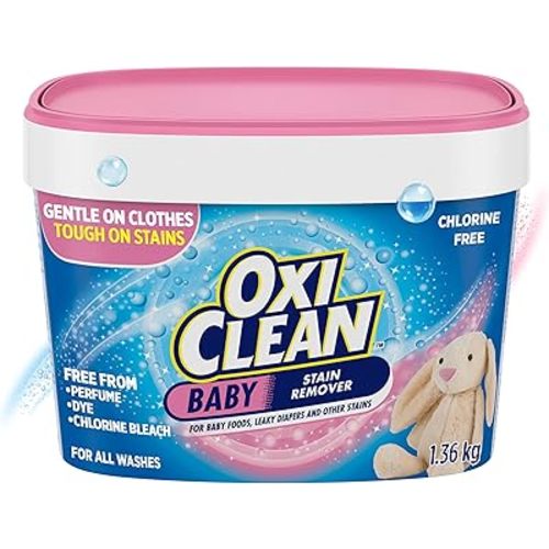 OxiClean All-Purpose Baby Enzyme Stain Remover Powder for Cloth Diapers, Bedding, Blankets, and Upholstery - Colour Safe, Chlorine Bleach, Fragrance Free, 1.36 kg
