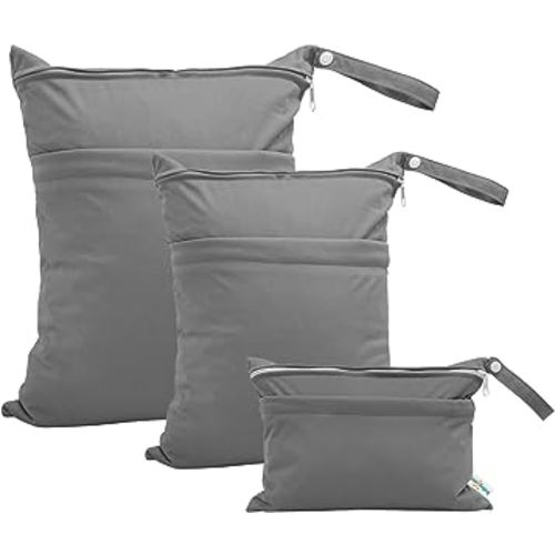 babygoal Wet Dry Bags for Baby Cloth Diapers, Washable Travel Bags, Beach, Pool, Gym Bag for Swimsuits & Wet Clothes with Two Zippered Pockets 3 Pack(S,M,L), 3SML01