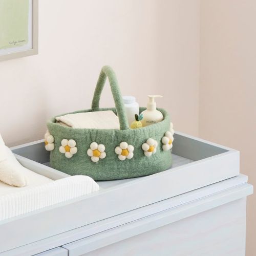 Handcrafted Felt Daisy Diaper Caddy - Sage