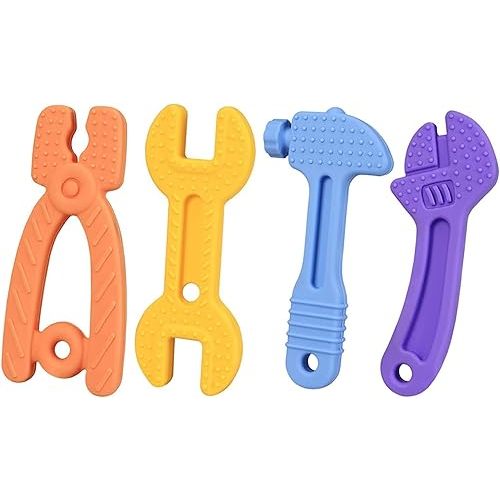 Haili Baby Teething Toys, Baby Teethers for 18+Months, Freezer BPA Free Silicone Teethers for Babies, Hammer Wrench Spanner Pliers Shape Teether Chew Toys
