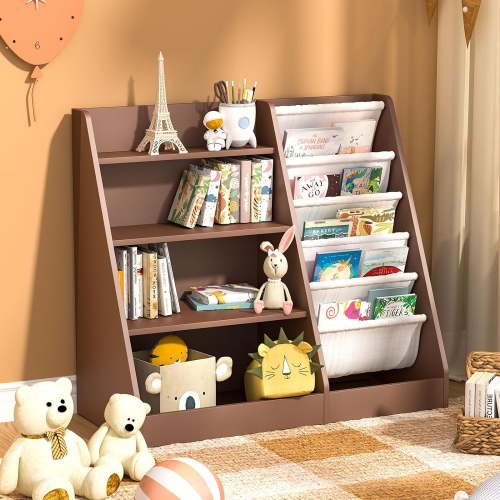 NACHES Montessori Kid Bookshelf Toddler Bookcase Cabinet Children Book Rack Display Toy Storage Organizer Tier Sling Deep Sleeves Classroom Bedroom Nursery Playroom Wood