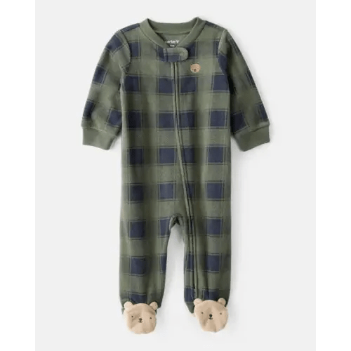 Baby Boy Bear Plaid Print Fleece Loose Fit Long-Sleeve Sleep & Play Pajamas - Green | Carter's