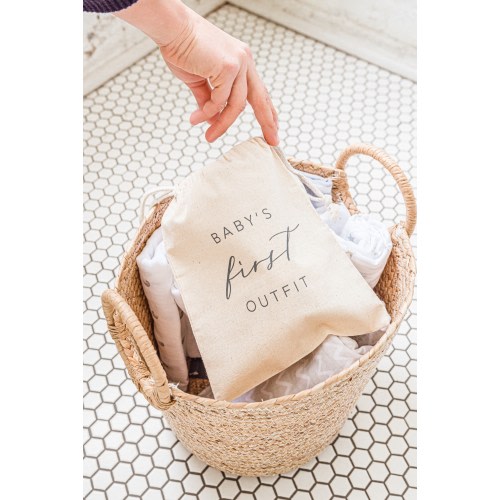 Baby's First Outfit, First Outfit Storage Bag, go home outfit gender neutral, Clothing storage bag, small baby shower gift, memory box baby