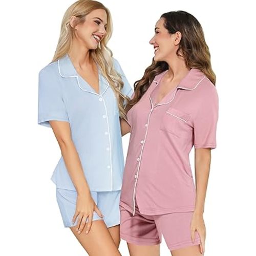 Leikar 2 Pack Button Up Pajama Set For Women Sleepwear Soft Pjs Bride Pajamas