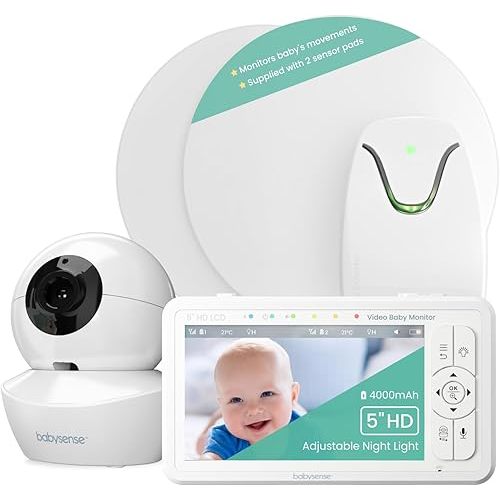 Babysense True Sleep HD Video Baby Monitor with Camera and Audio & Baby Sleep Breathing Movement Monitor, No Wifi, Non Wearable Non Contact Monitoring with 2 Under-Mattress Sensors, Full Crib Coverage