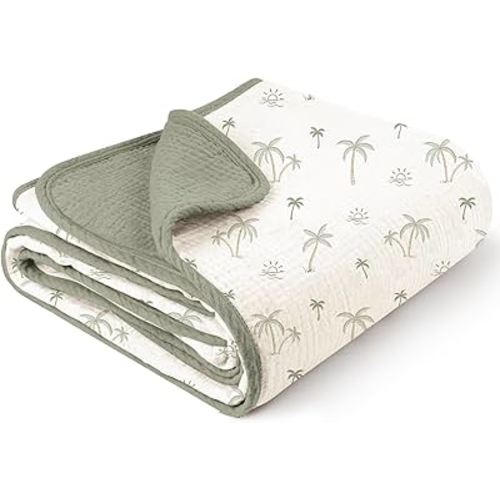Konssy Muslin Baby Blankets for Boys Girls, 100% Cotton Crib Blanket for Baby Infant Toddler, Super Soft and Lightweight Nursery Blankets 40"x36" (Tree)