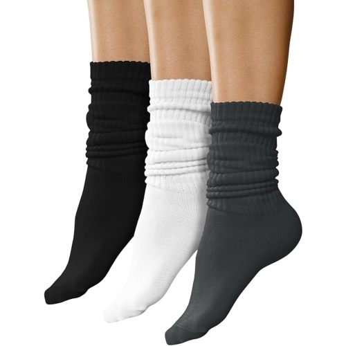 Scrunch Slouch Socks 3 Pairs Womens Crew Knee High Extra Long Slouchy Premium Bulk Pack