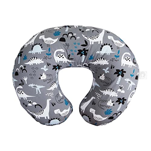 Boppy Original Nursing Pillow, Gray Dinosaurs, Ergonomic Nursing Essentials for Bottle and Breastfeeding, Firm Fiber Fill, with Removable Pillow Cover, Machine Washable