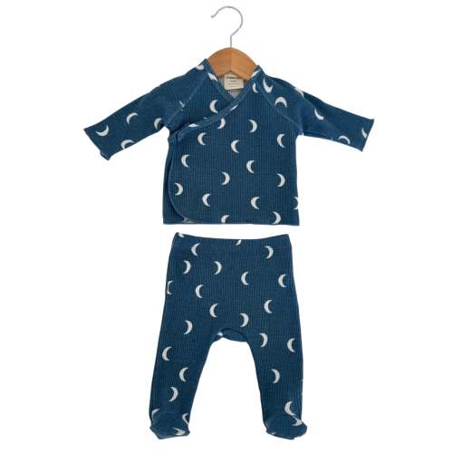 Organic Waffle Kimono & Pant Set, Midnight Moon