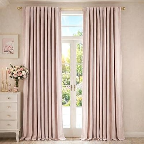 jinchan Pink Chenille Blackout Curtains 96 Inches Long Thermal Insulated Textured Curtains for Living Room Bedroom Luxury Nursery Girls Room Curtain Panels Noise Reducing Sun Blocking Window Drapes