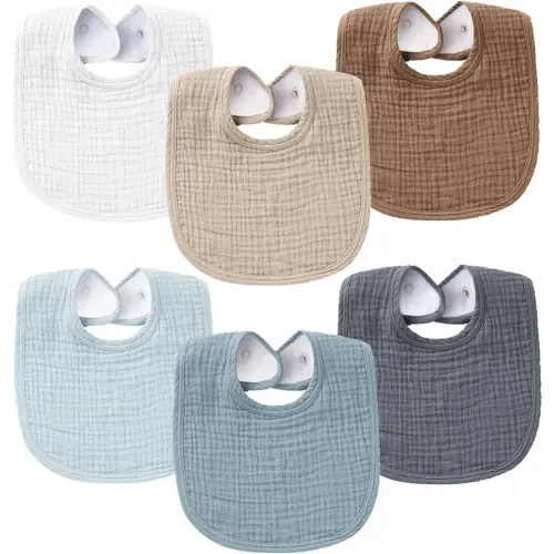 Konssy 6-Pack Muslin Baby Bibs for Boys & Girls, Soft Cotton Absorbent Bandana Drool Bibs for Drooling & Teething