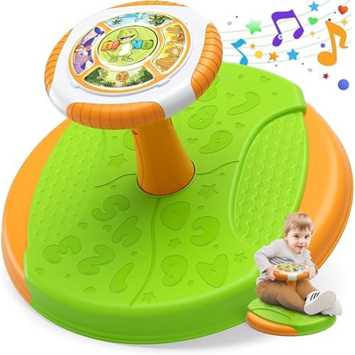 Dinosaur Sit and Spin Toys for Toddlers 1-3 Boys, 360° Toddler Spinning Seat with LED Lights and Music, Sensory Toys Birthday for Kids 3-5