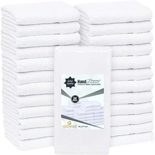 24 Pcs (2 Dozen) White 16x27 Inch Cotton Blend Economy Hand Towels Salon/Gym/Hotel Super use Absorbent Best for Kitchen,Janitorial,Home use Towels