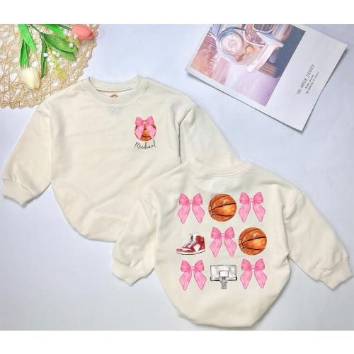 Custom Coquette Basketball Bow Romper Sweatshirt, Fall Coquette Bow Romper, Basketball Mom, Cute Baby Gift, Football Baby Gift , Baby Outfit