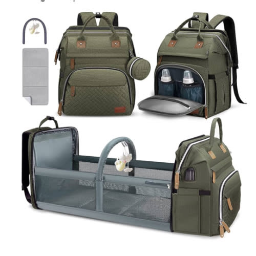 DERJUNSTAR Diaper Bag Backpack, Large Baby Bag with Changing Pad, Thick Padded Back & Straps, Laptop Compartment, Waterproof Travel Backpack with USB Port, Multi-Function for Mom & Dad, Army Green