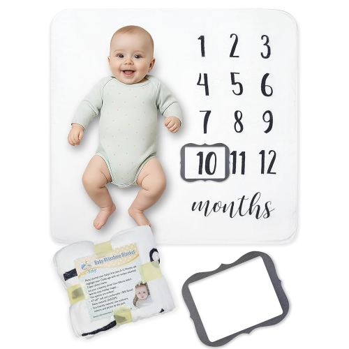 Baby Monthly Milestone Blanket, Premium 265GSM Soft Flannel Fleece, Large Photography Background Blanket for Baby Boys and Girls, Photo Prop for Newborn 1 to 12 Months, for Mom, 47"x47" Large