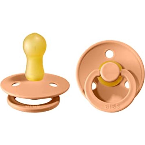 BIBS Pacifiers | Natural Rubber Baby Pacifier | Set of 2 BPA-Free Soothers | Made in Denmark | Peach | Size 6-18 Months