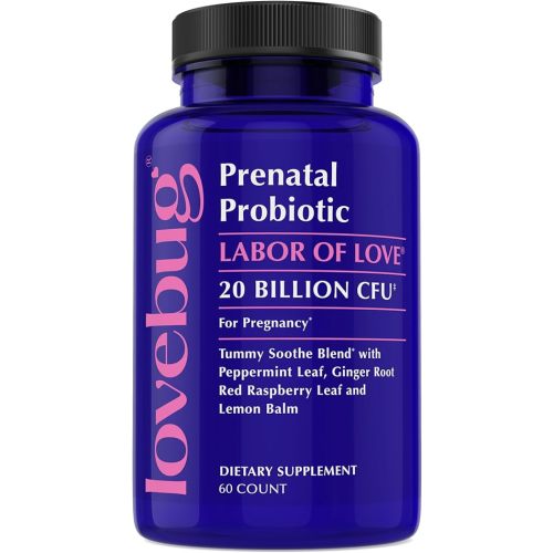 lovebug PROBIOTICS FSA HSA Prenatal Probiotic 20 Billion CFU Tummy Soothe Blend with Peppermint,Ginger Root,Red Raspberry Leaf & Lemon Balm 60 Count