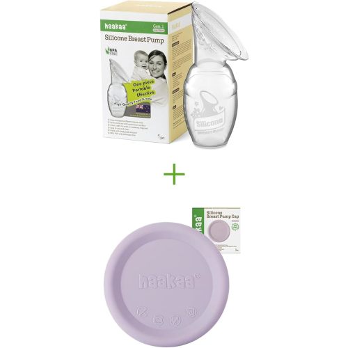 haakaa Manual Breast Pump 100ml/4oz & Silicone Cap (Lavander) Combo