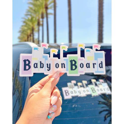 Baby on Board Disney Car Decal/ pastel Disneyland safety Car Window Bumper Vinyl Sticker/ Disney kids on board Jumbo Sticker