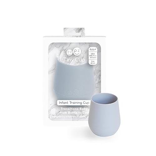 ezpz Tiny Cup (Pewter) - 100% Silicone Training Cup for Infants - 4 months + - Designed by a Pediatric Feeding Specialist - Baby-led Weaning Essentials & Baby Gifts
