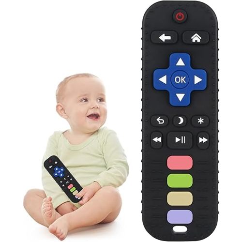 Chuya Baby Teether Toy Chew Toy for Babies 3-24 Months TV Remote Control Shape Teething Relief Baby Toys for Infants (Black)