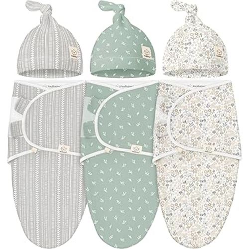 KeaBabies 3-Pack Swaddles for Newborns, Girls, Boys with Hats - Organic Soft Baby Sleep Sacks, Breathable Baby Swaddle 3-6 Months Beanies Set, Premie Infant Sleep Sack 0-3 Months (Prairie)
