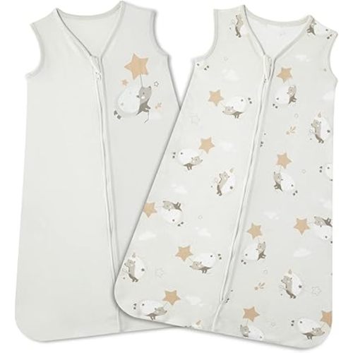 Baby Sleeping Bag 0.5 TOG, 2 Pack Cotton Baby Sleep Sack, Unisex Summer Sleeveless Baby Wearable Blanket with 2-Way Zipper for Baby Infant Toddler 0-6 Months