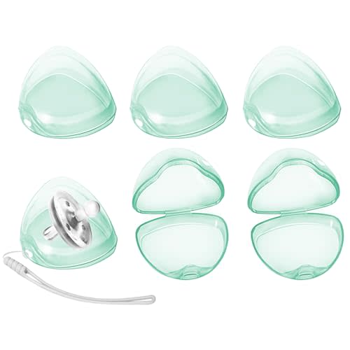 Nisxabebe Pacifier Case,6 Pack BPA Free Pacifiers Holder Case with Lanyard for Diaper Bag,Pacifiers Container Box for Baby Binky Nipple Travel,Essential Pacifier Accessories,Easy to Clean, Green
