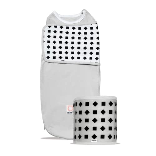Nanit Breathing Wear Starter Pack – 100% Cotton Swaddle & Breathing Band, Works with Nanit Pro Baby Monitor to Track Breathing Motion, Like Your Hand On Their Heart From Anywhere, Small, Pebble Grey
