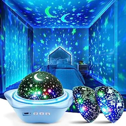 One Fire Night Light for Kids, 96 Lighting Modes Star Projector 360° Rotating+6 Films Kids Night Light Projector,Rechargeable Baby Night Light Ceiling Projector for Bedroom,Kids Gifts&Kids Room Decor