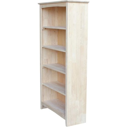 Solid Wood Bookcase 60" High Unfinished Parawood Shelves, Adjustable Storage Organizer, Kitchen/Dining Furniture