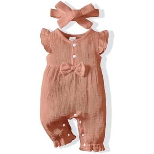 Renotemy Baby Girl Clothes Romper Infant Summer Bodysuit Outfits Cotton Linen Jumpsuits Newborn Essential Preemie Clothes